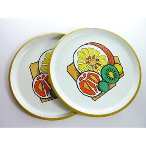 Vintage 1960's Yellow Kitschy Lemon Round Plastic Serving Tray Coffee Decor